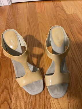 Nine West Patent Beige T-Strap Sandals